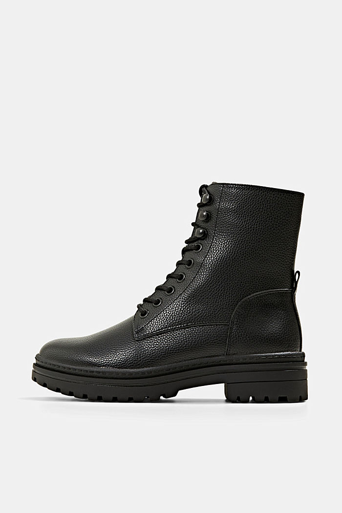 Lace-up boots in faux leather, lined with fur, BLACK, detail image number 0