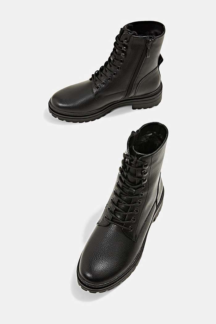 Lace-up boots in faux leather, lined with fur, BLACK, detail image number 6