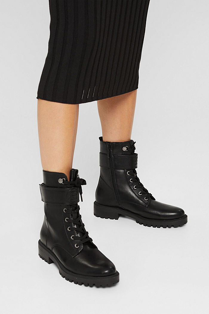 Vegan: Faux leather boots with a buckle detail, BLACK, detail image number 3