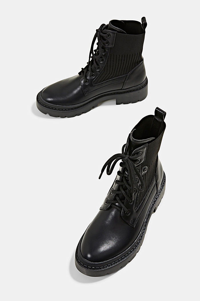 Lace-up boots made of a mix of materials, BLACK, detail image number 6