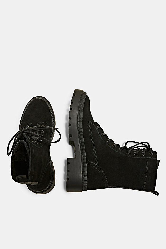 Made of leather: fur-lined lace-up boots, BLACK, detail image number 1