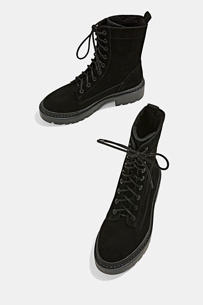 Made of leather: fur-lined lace-up boots, BLACK, detail image number 6
