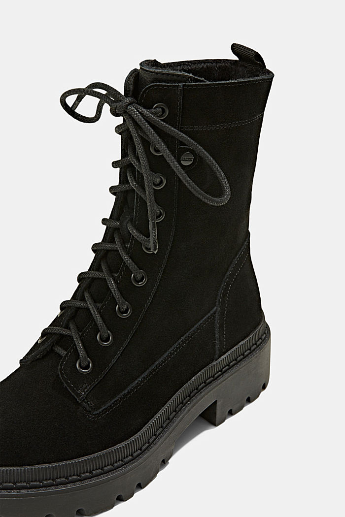 Made of leather: fur-lined lace-up boots, BLACK, detail image number 4