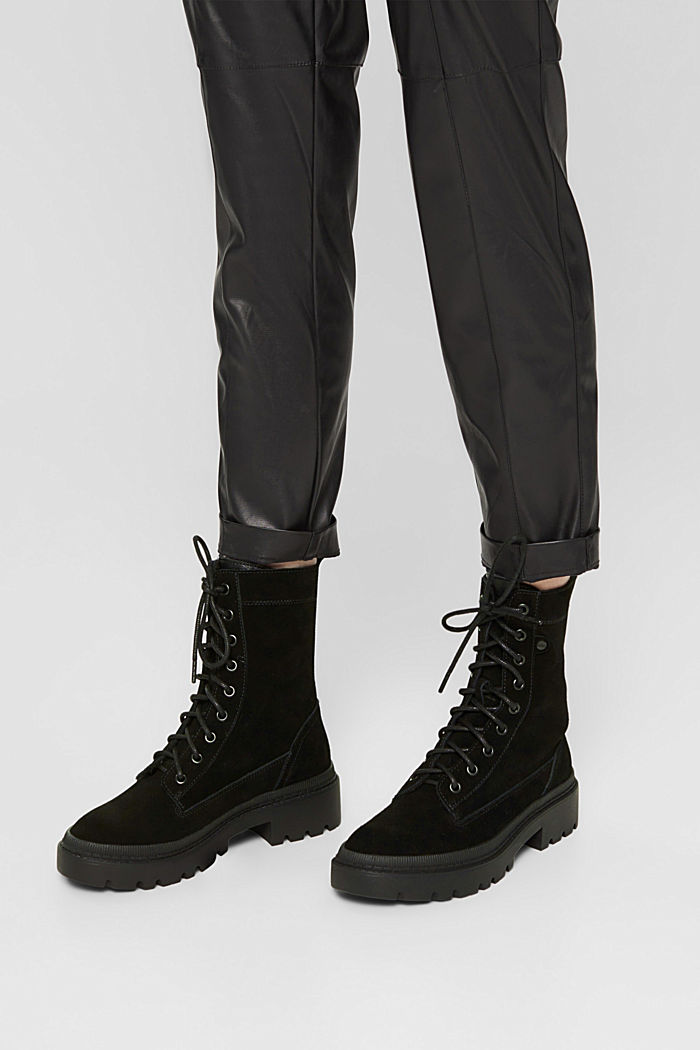 Made of leather: fur-lined lace-up boots, BLACK, detail image number 3