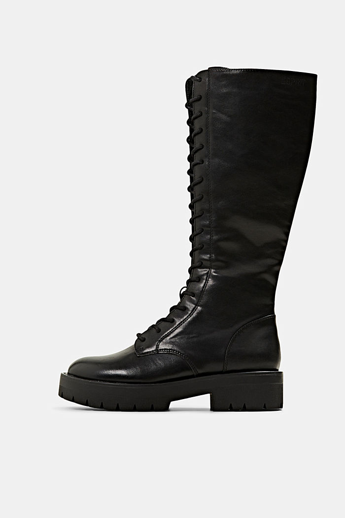 High lace-up ankle boots in faux leather, BLACK, detail image number 0