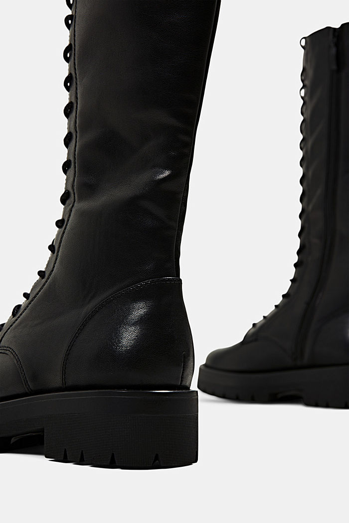 High lace-up ankle boots in faux leather, BLACK, detail image number 5