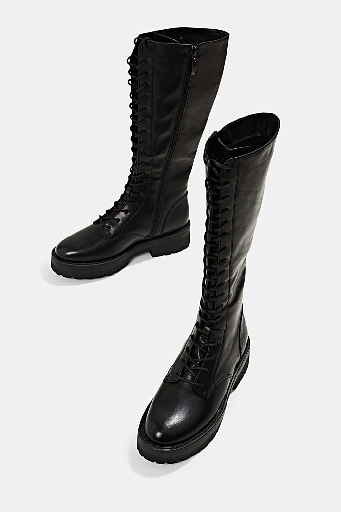 High lace-up ankle boots in faux leather, BLACK, detail image number 6
