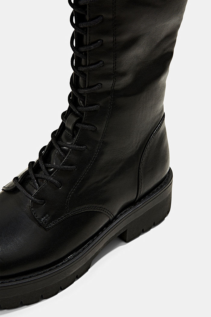 High lace-up ankle boots in faux leather, BLACK, detail image number 4