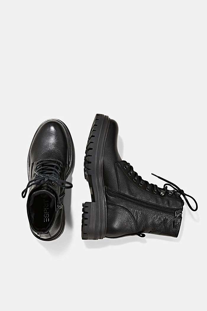 Made of leather: lace-up boots with a wide sole, BLACK, detail image number 1