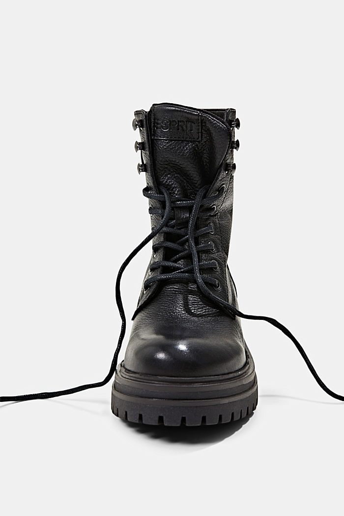 Made of leather: lace-up boots with a wide sole, BLACK, detail image number 5