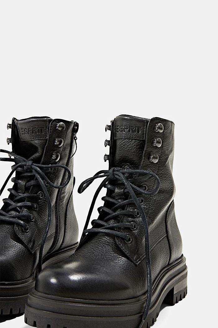 Made of leather: lace-up boots with a wide sole, BLACK, detail image number 4