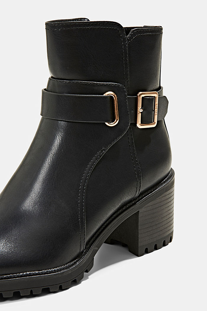 Ankle boots with a buckle in faux leather, BLACK, detail image number 4