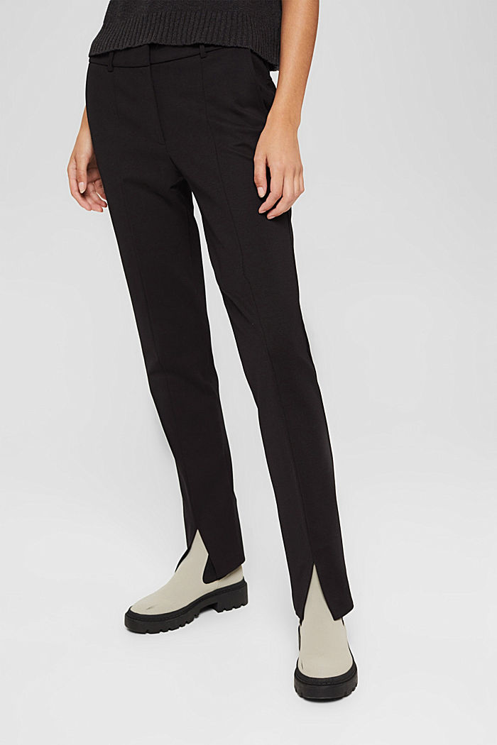 Punto jersey trousers with hem slits, BLACK, detail image number 0