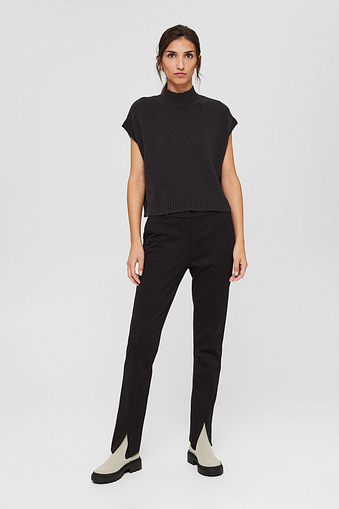 Punto jersey trousers with hem slits, BLACK, detail image number 5