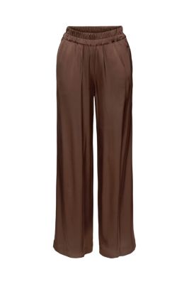 ESPRIT Pantalon en satin fluide à jambes larges