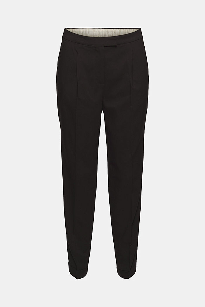 High-rise trousers with a soft texture and pressed pleats, BLACK, overview
