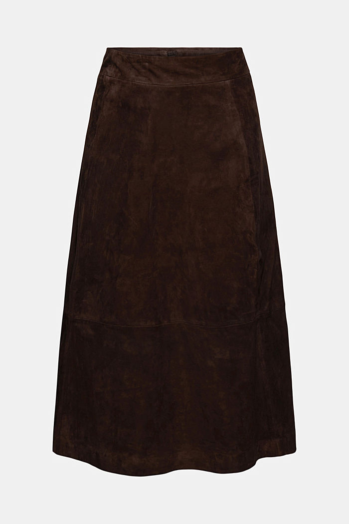 Midi sukně s áčkovým střihem ze 100% semišové kůže