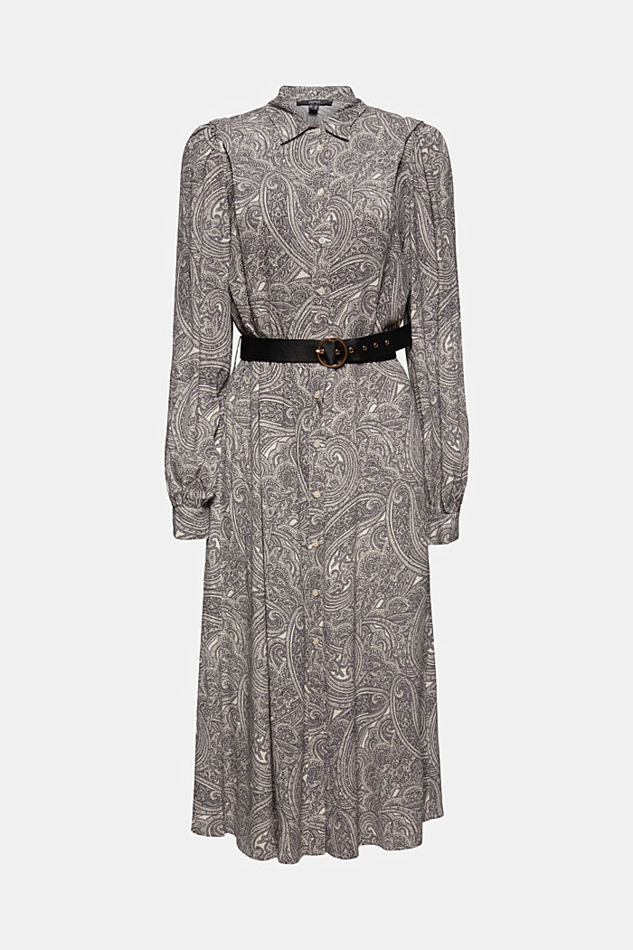 Shirt blouse dress with a belt and paisley print