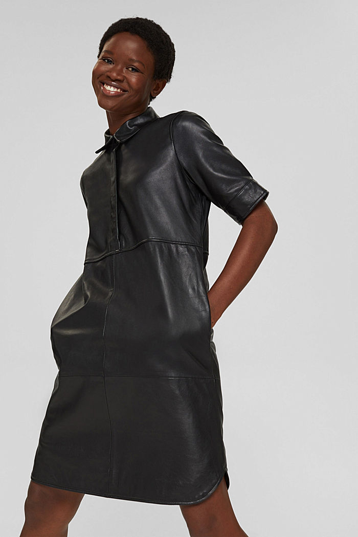 Blusenkleid aus 100% Lammleder, BLACK, overview