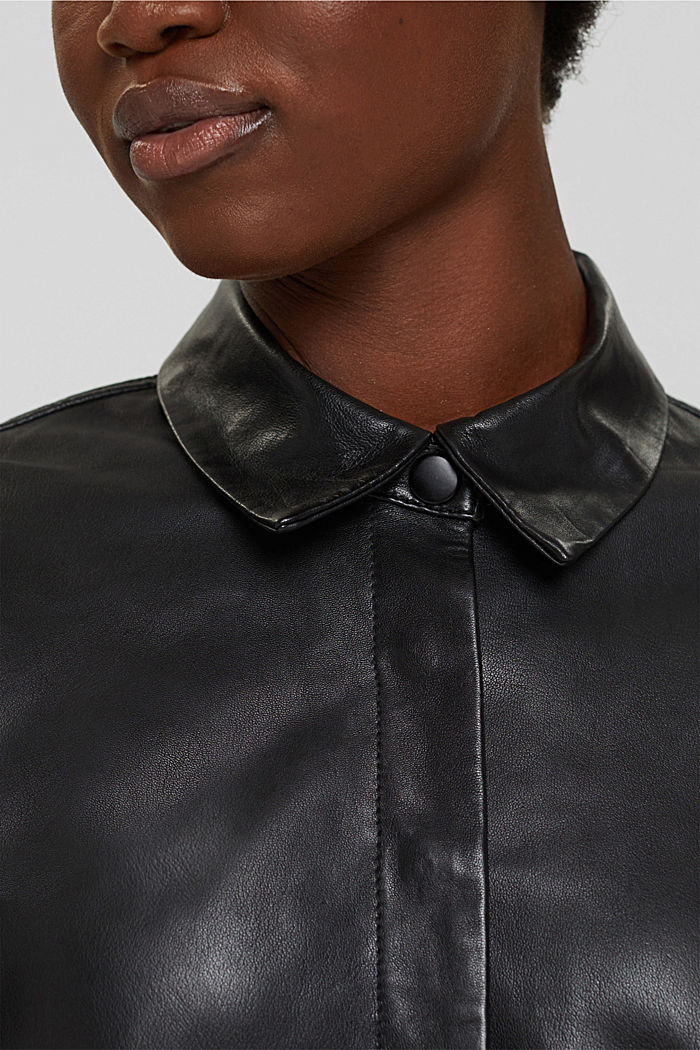 Blusenkleid aus 100% Lammleder, BLACK, detail image number 3