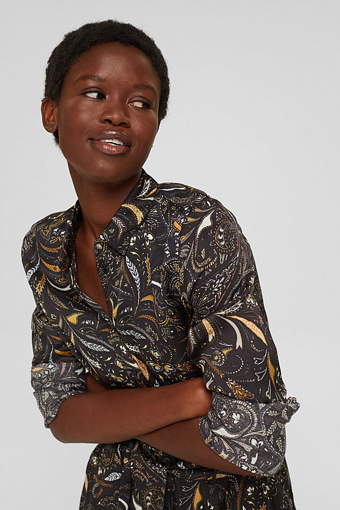 Robe-chemise en satin à imprimé cachemire, BROWN, detail image number 6