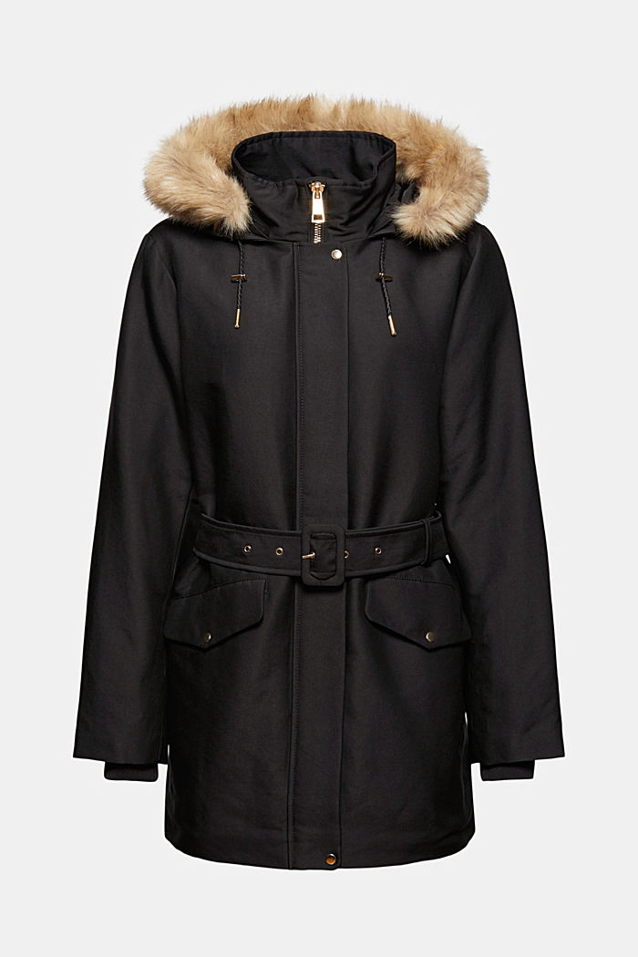 Padded parka with faux fur and belt