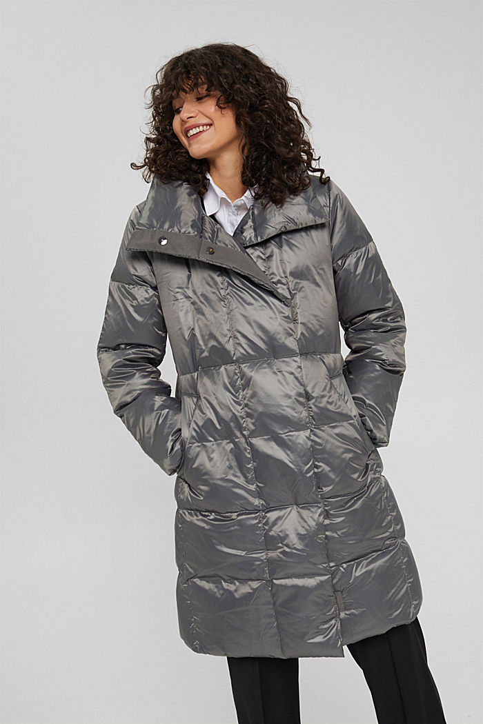 Reciclado: abrigo acolchado con relleno de plumón, GUNMETAL, detail image number 0