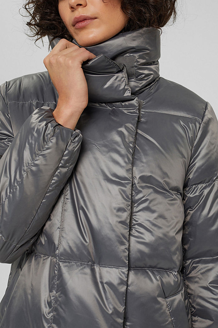 Reciclado: abrigo acolchado con relleno de plumón, GUNMETAL, detail image number 2