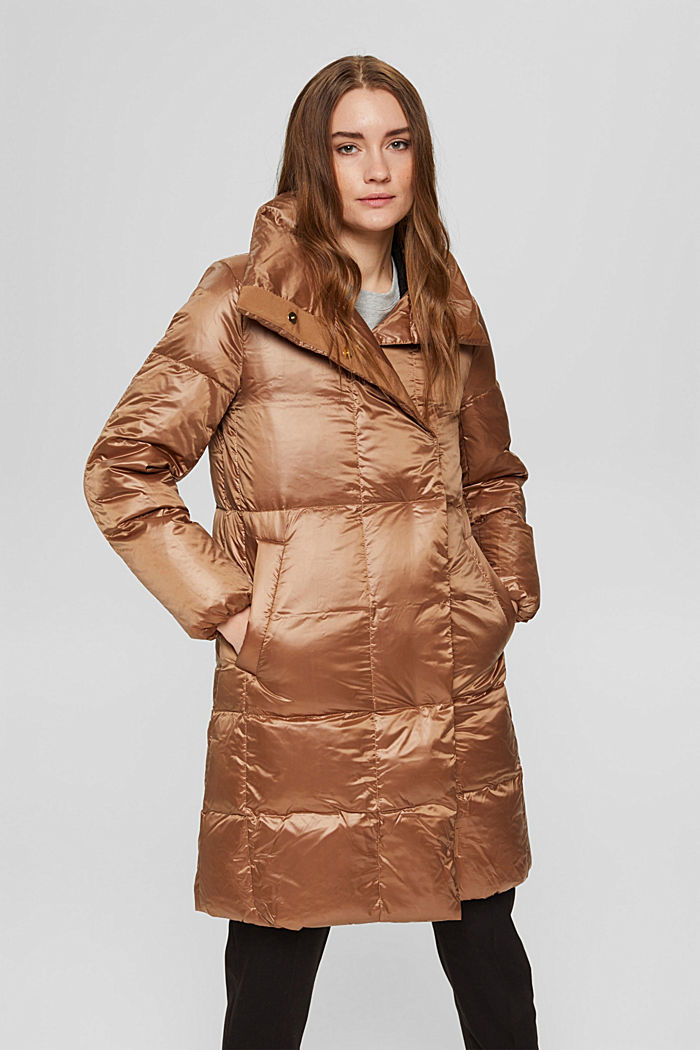 Made of recycled material: Quilted coat with down filling, CARAMEL, detail image number 0
