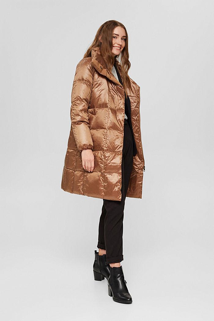 Made of recycled material: Quilted coat with down filling, CARAMEL, detail image number 1