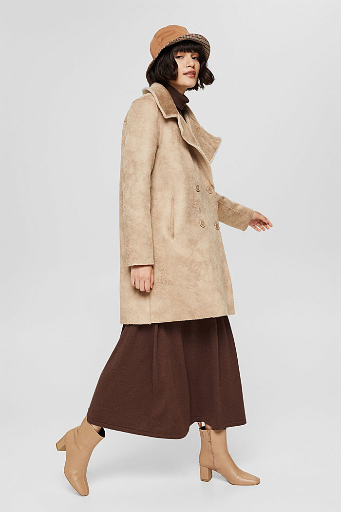 Con lana: abrigo con acabado de borreguillo, SAND, detail image number 1