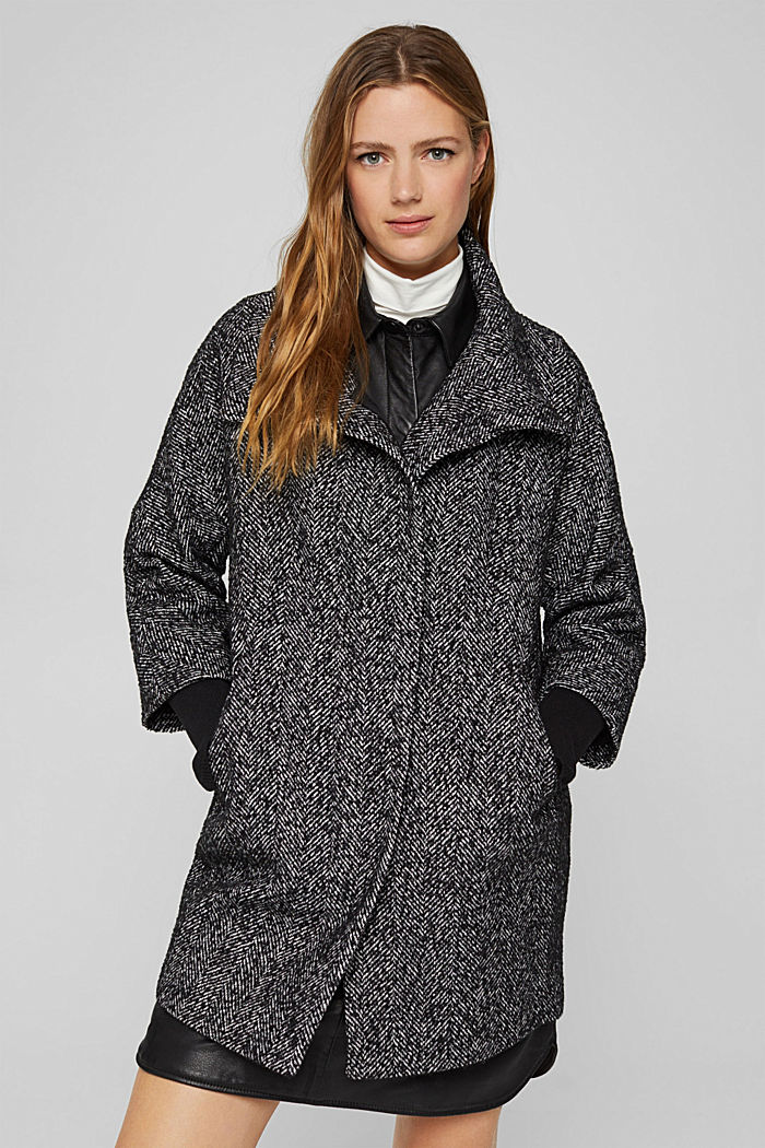 En mezcla de lana: abrigo con diseño de espiga, BLACK, detail image number 0