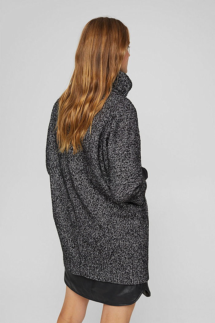 En mezcla de lana: abrigo con diseño de espiga, BLACK, detail image number 3