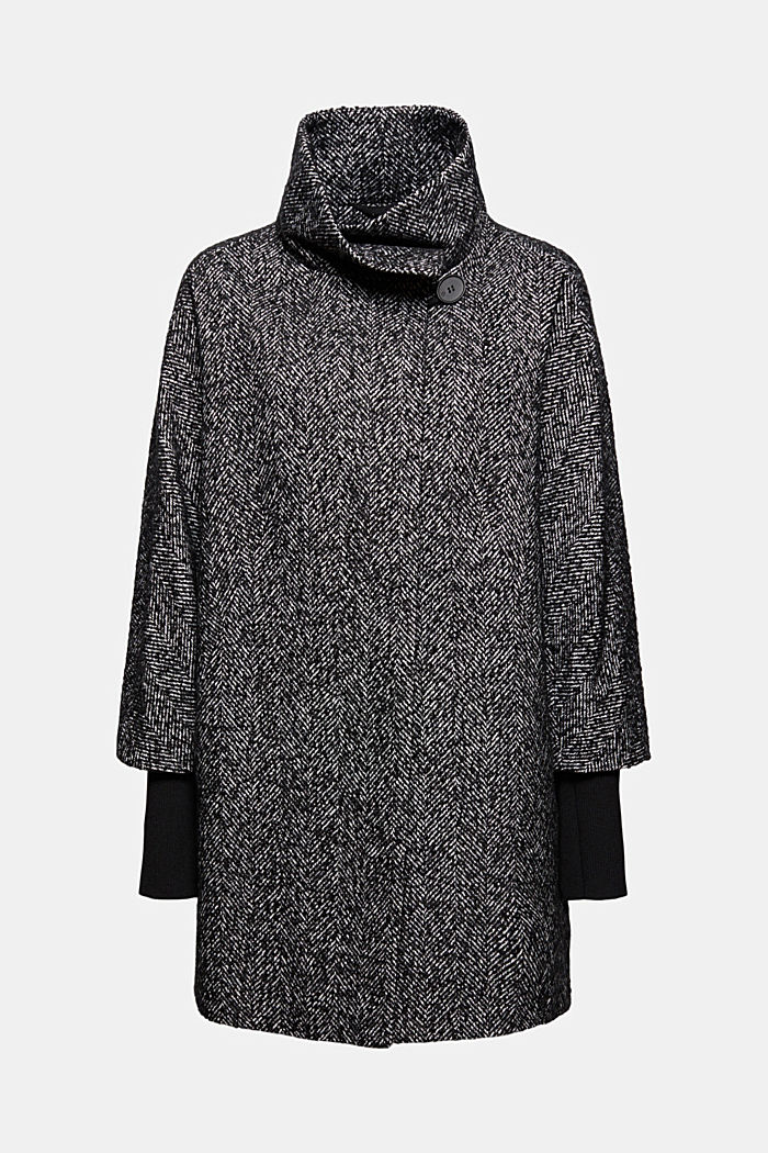 En mezcla de lana: abrigo con diseño de espiga, BLACK, detail image number 5