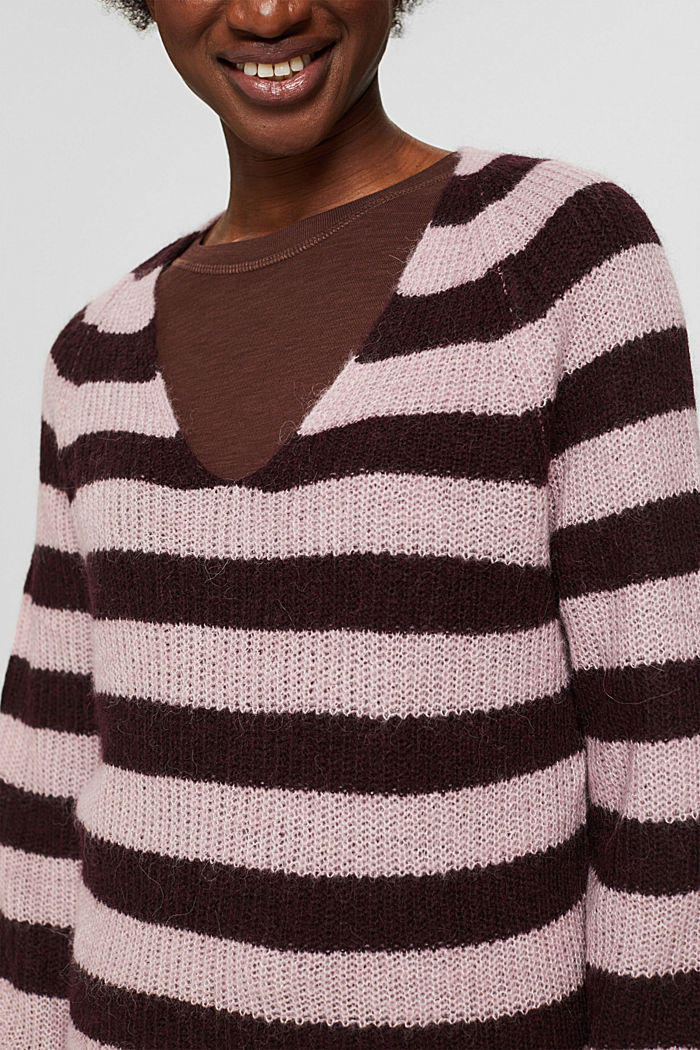 Con lana/alpaca: jersey con cuello en pico, OLD PINK, detail image number 2