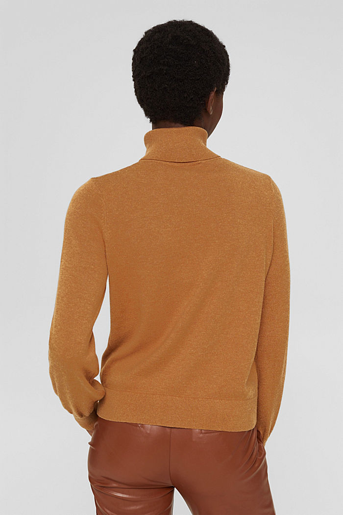 Con cachemir: jersey de cuello vuelto en algodón ecológico, CARAMEL, detail image number 3