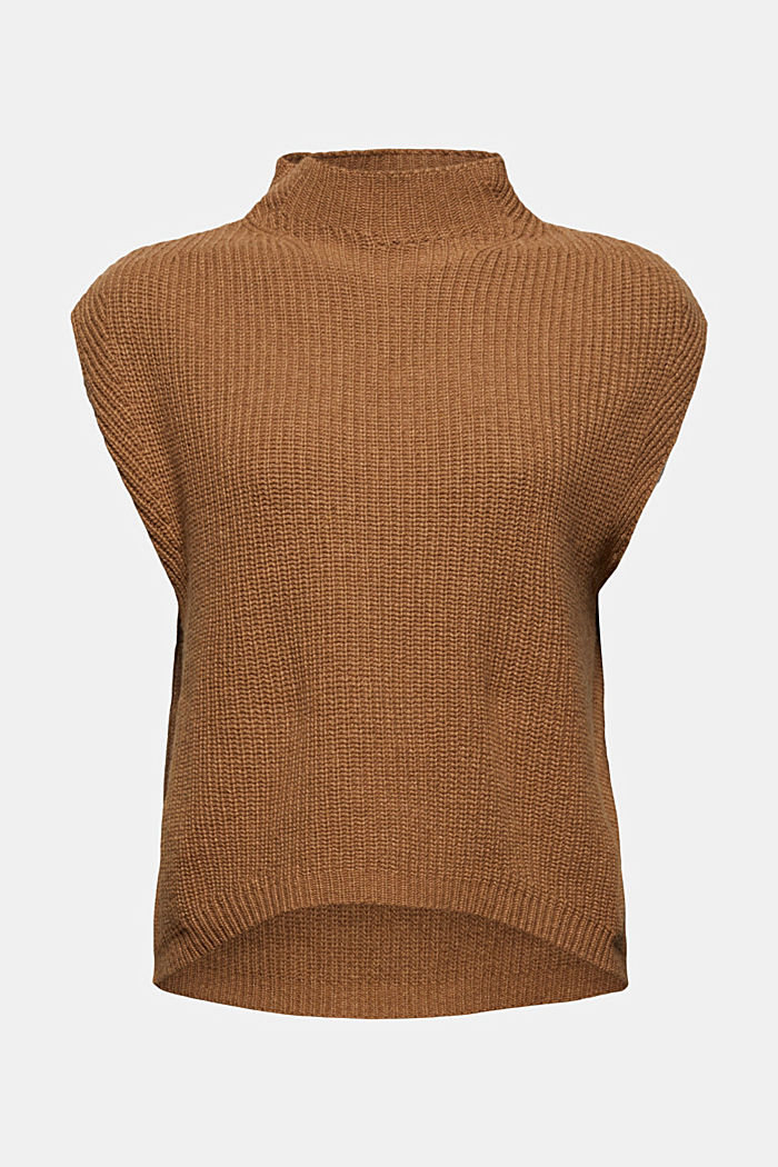 Con lana y cachemir: chaleco de punto acanalado, CARAMEL, detail image number 7