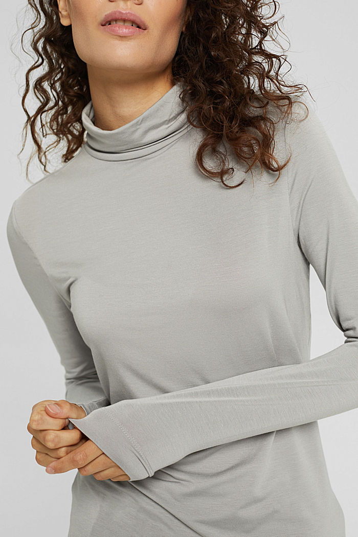 Fabricado con tejido elástico TENCEL™: camiseta de manga larga con cuello vuelto, LIGHT GREY, detail image number 2