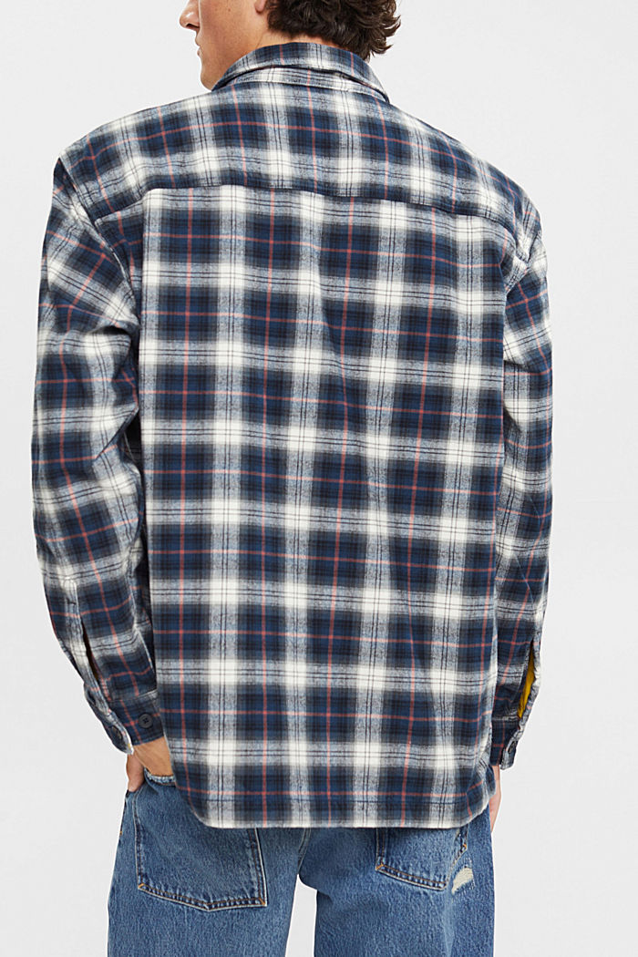 Pure cotton oversized shirt with checked pattern, PETROL BLUE, detail-asia image number 3