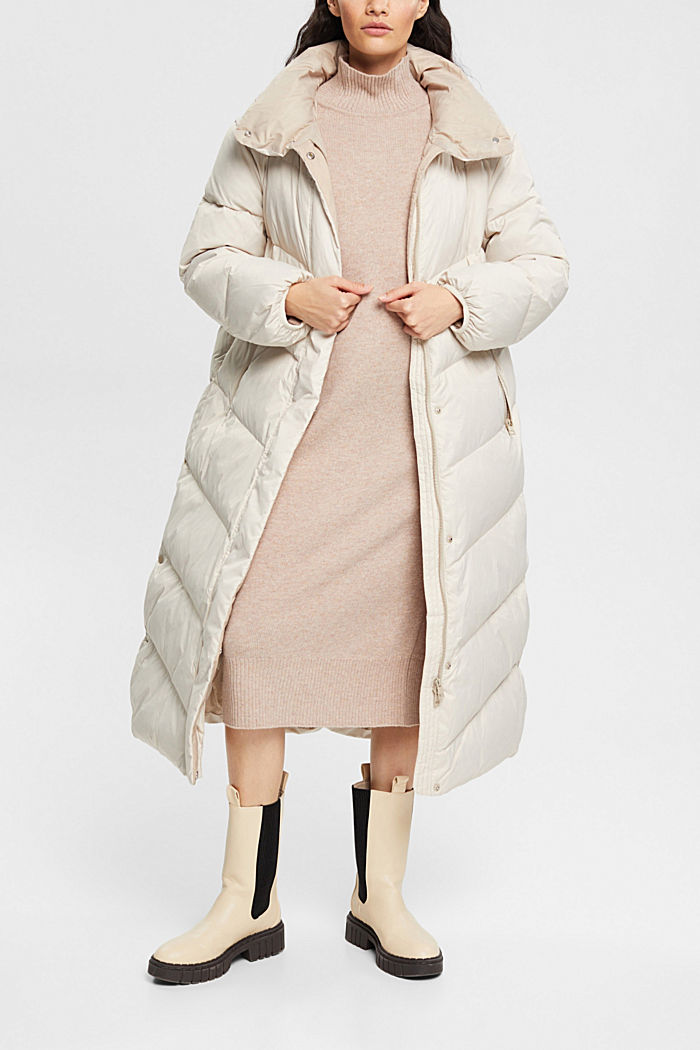 Quilted coat with recycled down filling, CREAM BEIGE, detail-asia image number 1