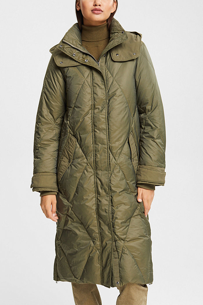 Quilted down coat with detachable hood, DARK KHAKI, detail-asia image number 0