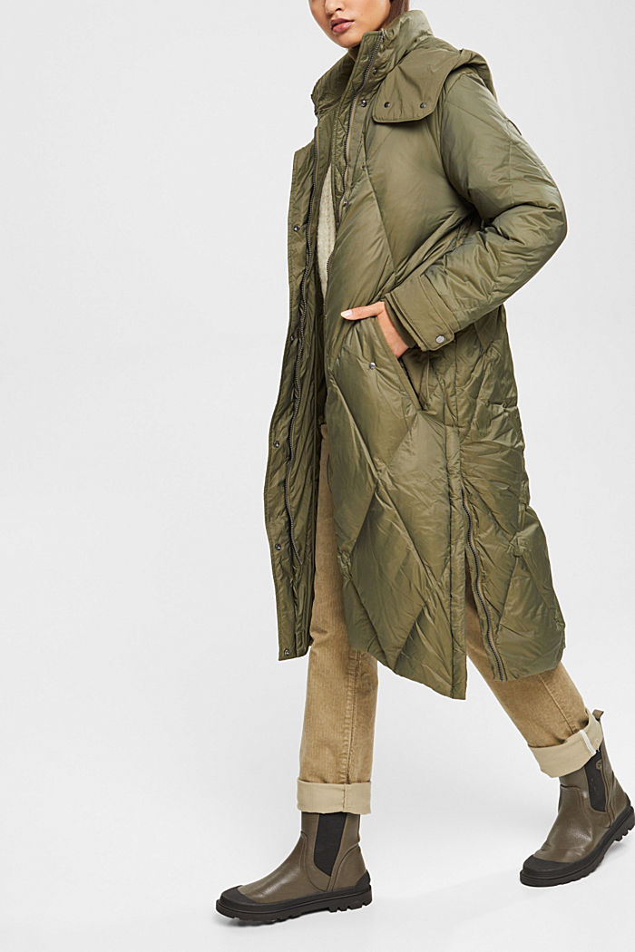 Quilted down coat with detachable hood, DARK KHAKI, detail-asia image number 5