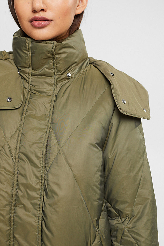 Quilted down coat with detachable hood, DARK KHAKI, detail-asia image number 2