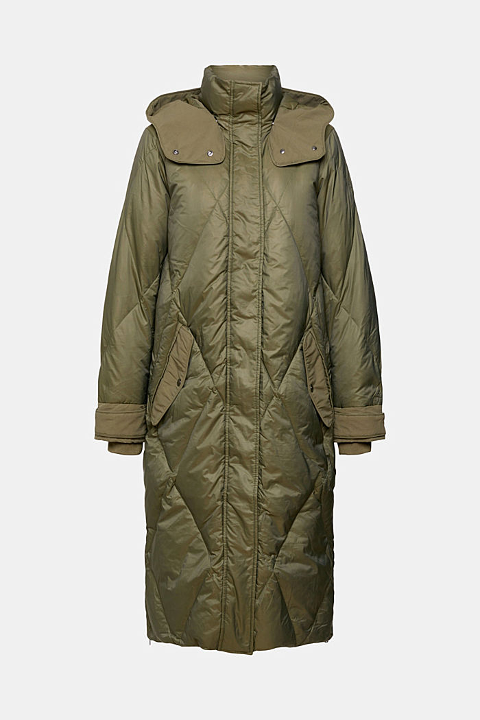 Quilted down coat with detachable hood, DARK KHAKI, detail-asia image number 7