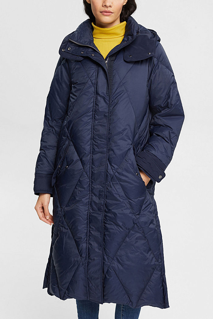 Quilted down coat with detachable hood, NAVY, detail-asia image number 0