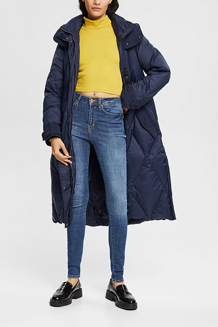 Quilted down coat with detachable hood, NAVY, detail-asia image number 1