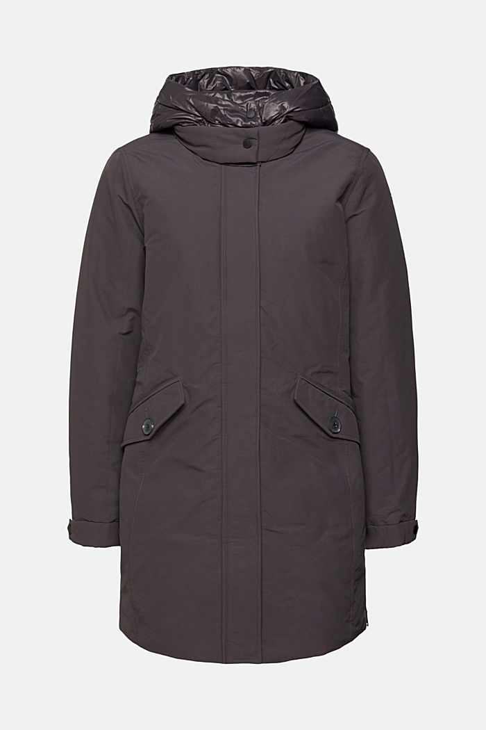 Hooded jacket with recycled down filling, ANTHRACITE, detail-asia image number 6