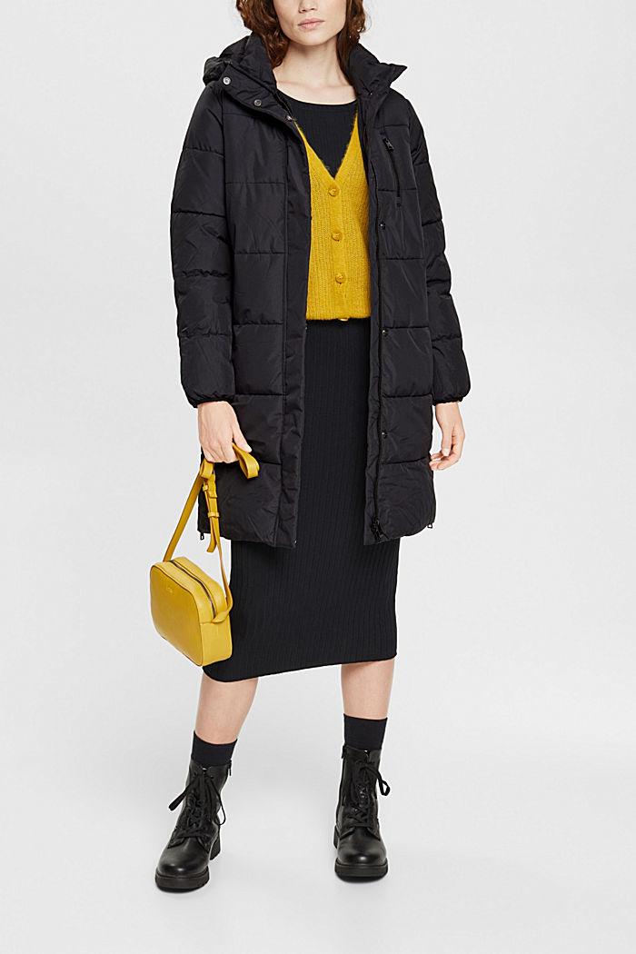 Quilted coat with zip pockets, BLACK, detail-asia image number 1