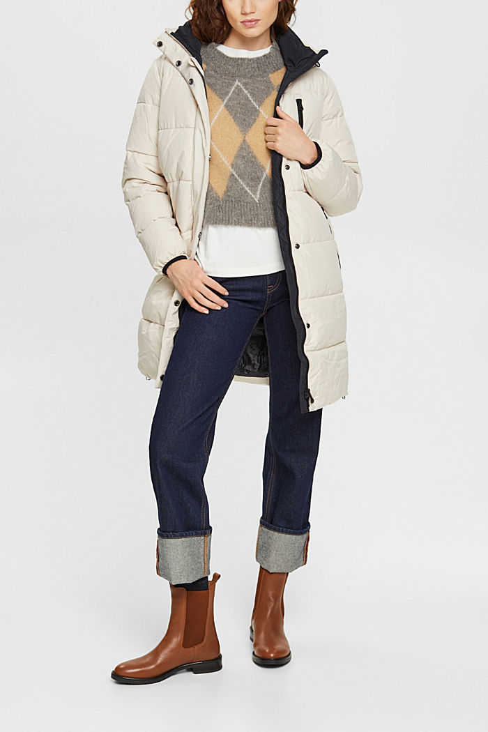 Quilted coat with zip pockets, CREAM BEIGE, detail-asia image number 1