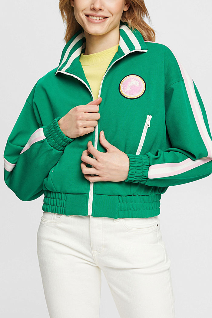 Cropped track style jacket, EMERALD GREEN, detail-asia image number 0